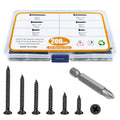 200PCS #6 Black Wood Screws Assortment Kit, 304 Stainless Steel Screws, Drive Sheet Metal Self Tapping Screws with Screwdriver Bit, 6 Sizes (2”,1-1/2”,1-1/4”,1”,3/4”,1/2”) - style: Black #6 Flat Head Set 200PCS