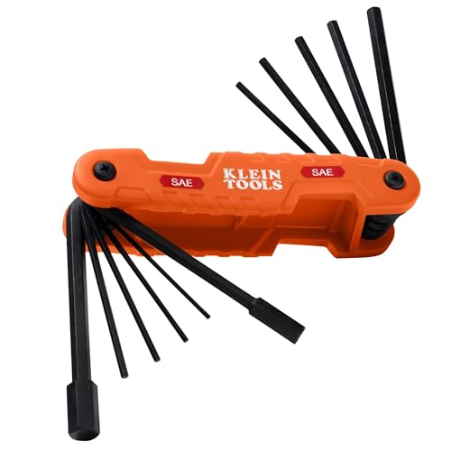 Klein Tools 70550 Hex Wrench Key Set, 11 SAE Sizes, Heavy Duty Folding Allen Wrench Tool with Extra Long Hex Keys - style: 11-Key SAE