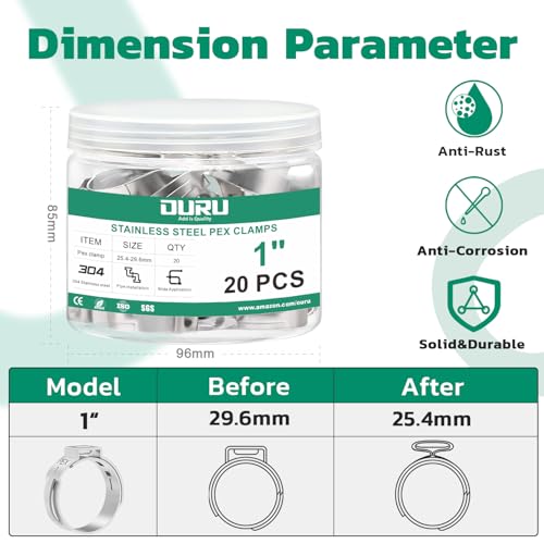 OURU 20PCS 1 Pex Crimp Rings, 304 Stainless Steel Pex Fittings - size: 1" × 20PCS