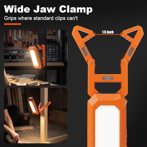 Rechargeable LED Work Light, 3000K-6500K CCT 500 Lumen, 40Hour Max, Adjustable 180° Stand IP54 Waterproof Portable Job Site Lighting for Auto Repair DIY Outdoor Camping, Gift for Man (Orange, 8, Watt)