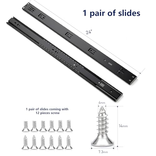 Ravinte Matte Black Soft Close Drawer Slides 24 Inch 1 Pairs 2 Pack - color: Black, size: 24 Inch
