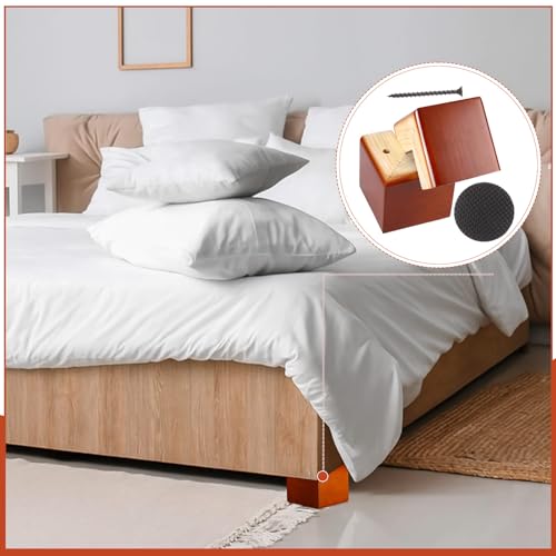 Geelin 4 Pack Wooden Furniture Risers 4 Inch High L‑Shaped Bed Risers with Metal Screws and Anti-Slip Pads Furniture Legs Couch Legs Replacement Sofa Feet for Coffee Table Bed Dresser (Brown) - color: Brown, size: 4 Inch