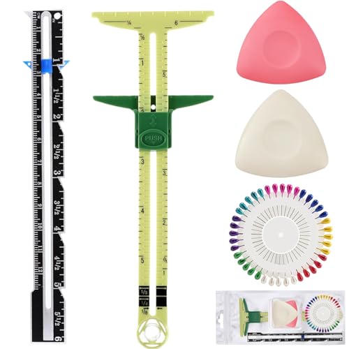 Sewing Gauge Measuring Tool Set, 5-in-1 Sliding Marker & Seam Gauge Ruler | Acrylic T-Shaped Quilting Ruler Set, Essential Sewing & Quilting Tools for Hemming, Buttonhole Marking & Crafting 5Pcs Yellow - color: Yellow