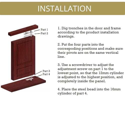 10-Pack Heavy-Duty Stainless Steel 360° Door Pivot Hinge System – Durable Hinges for Wood Doors - 170lbs Capacity - size: 170lbs 1-pack