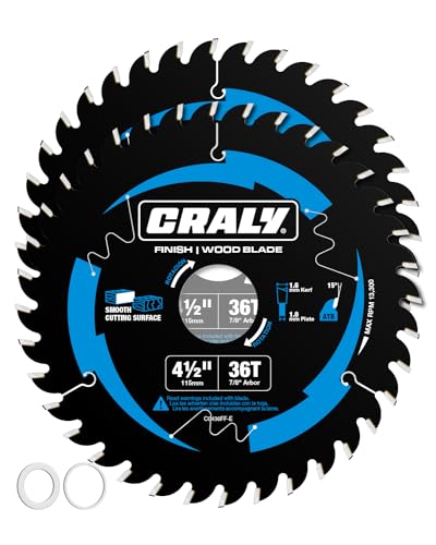 CRALY 4-1/2 Inch 36 Teeth Fine Finish Wood Cutting Circular Saw Blade, 7/8 Inch Arbor, Carbide Tipped, Thin Kerf, Black Ice™, for Plywood, MDF, OSB, Laminated, 2-Pack(C0436FF-2E) - size: 4-1/2 inch, 7/8 inch arbor, 36T*2