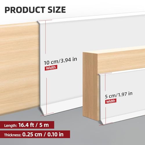 16.4Ft x 4 in Vinyl Baseboard Molding Trim, Flexible Peel and Stick Wall Base with Self-Adhesive Backing, Waterproof Cove Base, Wall Protection & Floor Gap Covering, White - size: 16.4FT X 3.94 IN