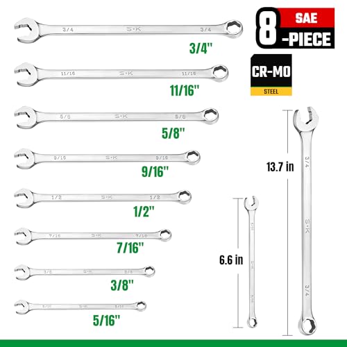 SK 6 Point Bolt Extractor Wrench Set, SAE 5/16''-3/4'', 8-Piece, Extra Long - size: SAE
