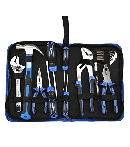 URASISTO 19-Piece Home Tool Kit Hand Tool Set with Easy Carrying Pouch Perfect for DIY, Home Maintenance