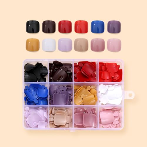 288 Pcs Press On Toenails Short Square Fake Toe Nails Press Ons Set Solid Color False Toenails Full Cover Acrylic Glue on Toe Nails Reusable Glossy Artificial Toenail Kit for Women Manicure 12 Color - color: A008