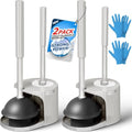 FORASTO 2Pack 2 in 1 Toilet Brush and Plunger Set,Clean Gloves, Extended Handle Plunger，Toilet Bowl Brush Plunger Set,Bathroom Cleaning Tools,Toilet Brush Plunger Combo,Cleaning Brush(Light Grey) | 21", Cleaning Gloves, Heavy Duty Rubber Toilet Bowl Clean