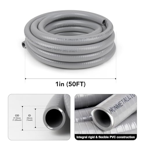 1 inch 50ft Liquid-Tight Conduit and Connector Kit,Flexible Non Metallic Liquid Tight Electrical Conduit Kit with 5 Straight and 3 90-Degree Connector Fittings,1in. Dia - size: 1inch 50ft