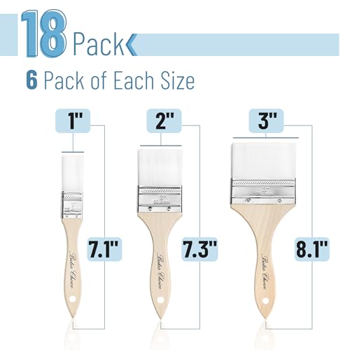 Bates Chip Paint Brushes, 18 Pack, 1", 2", 3", Synthetic Bristles Painting Brushes Set, Chip Brush, Wood Stain Brush Set - size: 18 Pack, 1", 2", 3"