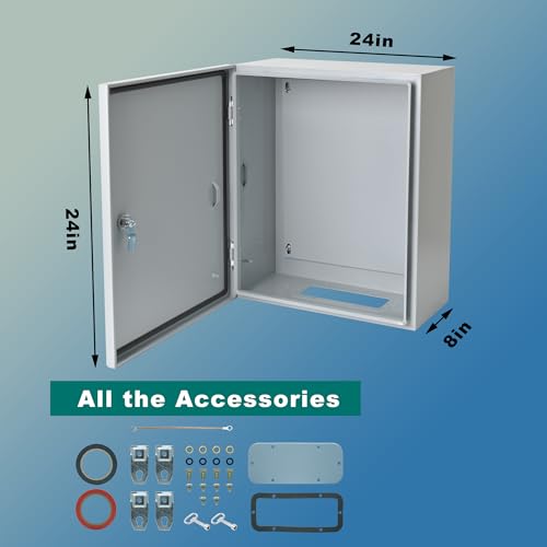 Waterproof Electrical Enclosure 24 x 24 x 8'', Outdoor Electrical Box Weatherproof, Electrical Junction Box with Reinforced Lock - size: 24 x 24 x 8''