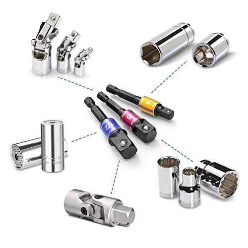 CIGOTU Socket Adapter Extension Set, 1/4, 3/8, 1/2 Inch Hex Shank, Impact Grade, Power Drill to Socket Converter, 3-Piece (Black) | 1/4, 3/8, 1/2 Inch Hex Shank, Impact Grade, Power Drill to Socket Converter, 3-Piece - color: 3*black