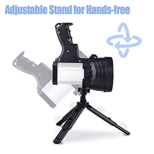 YIERBLUE Rechargeable Spotlight, Super Bright 2000000 High Lumen LED Handheld Spotlight Long Lasting Large Flashlight Searchlight and Flood Camping Flashlight with Foldable Tripod - color: Silver