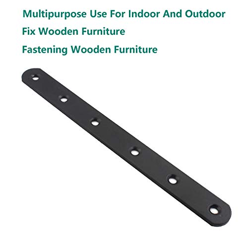 4 Pack Flat Mending Plate for Wood, ULIFESTAR Black Iron Flat Straight Brace Brackets Metal Repair Fixing Wood Brace Joining Plates Connector for Repairing Wooden Furniture with Mounting Screws - size: 8 x 0.79 x 0.12 inches