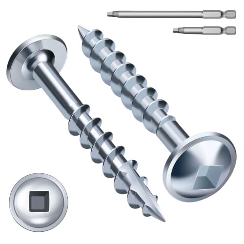 Mellewell #8 x 1-1/4" Zinc Coated Pocket Hole Screws, Square Drive Self Tapping Wood Screws, Coarse Thread Anti-Rust Coated Wood Screw, 65MM 150MM Drive Bits Included, Carbon Steel, 300 PCS - color: Silver, size: #8 x 1-1/4"