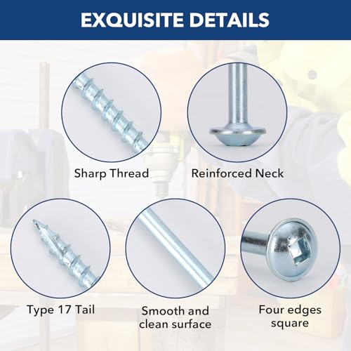 Pocket Hole Screws #8x1 Zinc, Coarse Thread Wood Screws, Washer Head with Square Drive 300Pcs, 150MM Drive Bit Included - color: Zinc, size: #8x1‘’