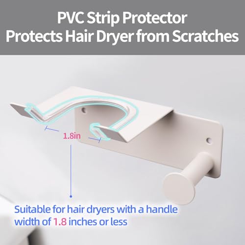 Hair Dryer Holder, HairDryer Holder Wall Mounted, Self Adhesive Blow Dryer Holder, Stainless Steel Hair Dryer Holder, Hairdryer Holder for Bathroom White - color: White
