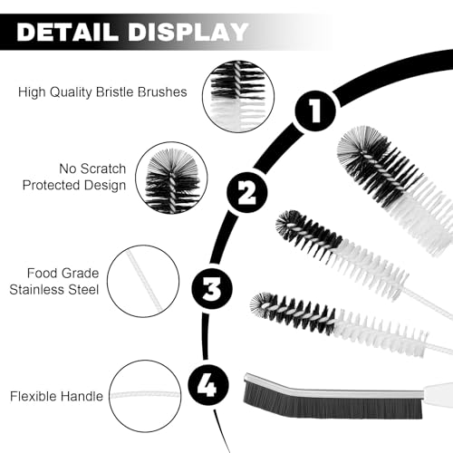 Bottle Cleaning Brush Set, 4pcs Flexible Long Handle Brushes for Bottles