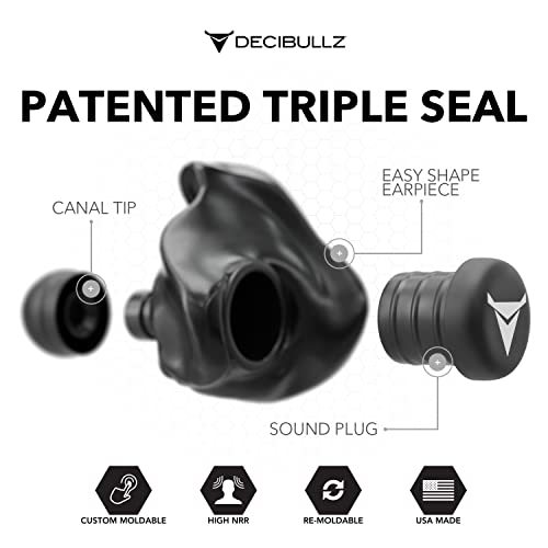 Decibullz Custom Molded Ear Plugs, 31dB NRR Shooting Ear Protection (Black) - color: Black