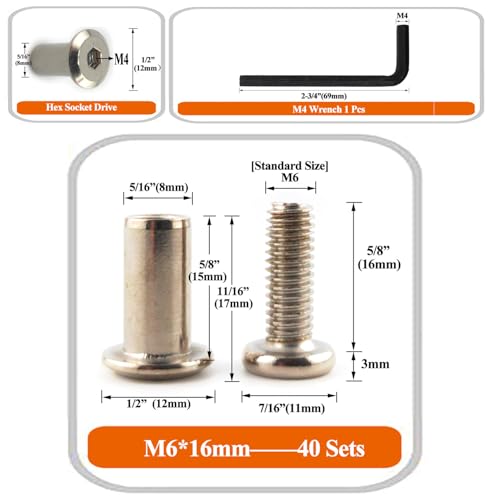 M6 x 5/8" Hex Drive Socket Cap Bolts Screws Kit,ALLOYPRO 40-Sets Binding Post Screws Socket Cover Connecting Bolt Fixing Post Screw for Furniture Chair Crib Table Cabinets,M6x16mm - color: Silver, size: Silver-M6*16mm-40sets