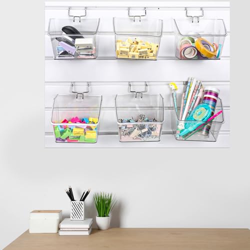 Layhit 6 Set Pegboard Bins with Metal Hooks 5.1" Hanging Organizer | Slatwall Accessories, Workshop Clear Pegboard Baskets, Office Craft Supply Holder, Garage Wall Hanging Storage Containers