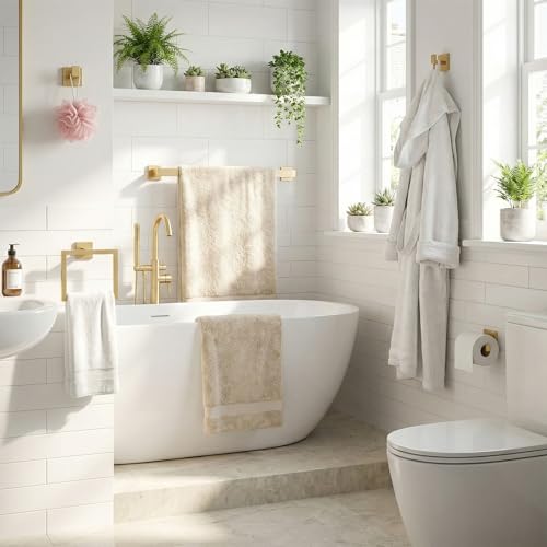 5-Piece Brushed Gold Bathroom Accessory Set, 16 Inch Bathroom Hardware Set, Towel Racks for Bathroom, SUS304 Stainless Steel Wall Mounted Bath Towel Bar Set - color: F-16 Brushed Gold