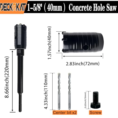 DECKRKAT 1-5/8" Concrete Hole Saw Kit,Electroplated Black Quenching Tech,Heavy-Duty Thickened Alloy Teeth,SDS Plus Shank & 2 Center Bits for Concrete,Brick,Stone. - size: (40mm)1-5/8"