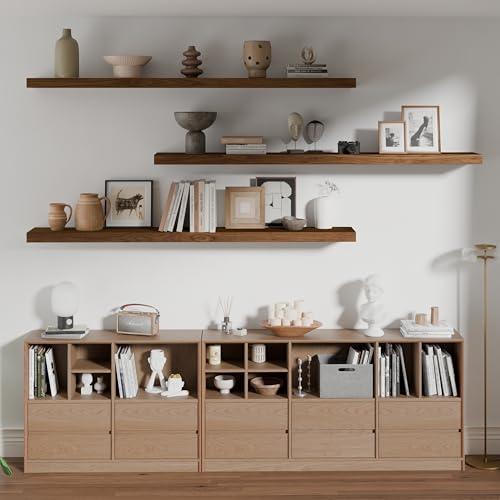 ROGMARS 60 Inches Long Walnut Floating Shelves - color: Walnut, size: 60 Inch set of 3