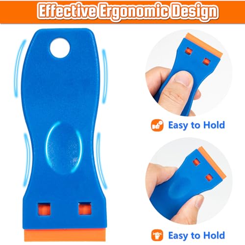 Plastic Razor Blade Scraper, 2PCS Scraper Tool with 100PCS Plastic Blades Carry Case, Cleaning Scrapers Remover Storage for Stickers, Decals, Adhesive, Labels, Paint, Glass, Car, Window, Caulk