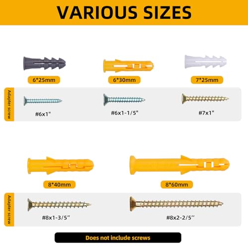 130 Pcs Premium Quality Plastic Drywall Wall Anchors (Screws No Included),Bulk Pack #8x1-3/5 - size: #8x1-3/5"