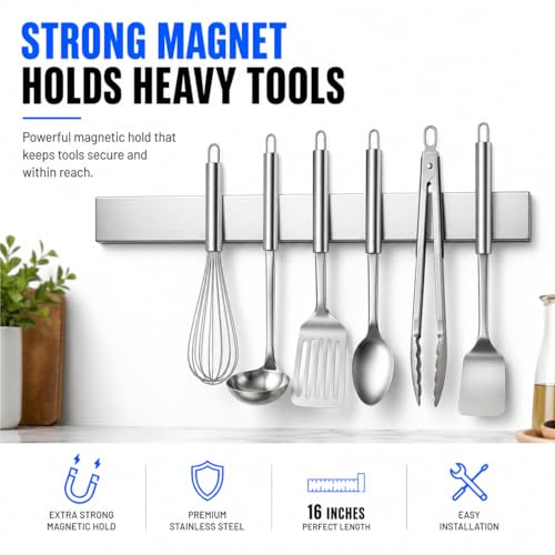 Modern Innovations 16 Inch Stainless Steel Magnetic Knife Bar with Multi-Purpose Functionality as a Knife Holder, Knife Strip, Magnetic Tool Organizer, Art Supply Organizer & Home Organizer - size: 16 Inch