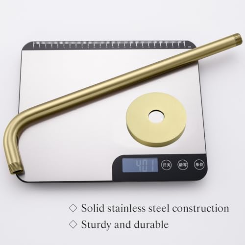 RANDOM 16 Inch Shower Arm with Flange,Stainless Steel 90 Degree Rain Shower Head Extension Arm,Wall-Mounted Shower Head Arm for Fixed Shower Head,Brushed Gold.RD91018-16BG - color: 16″ Brushed Gold(Round Flange)