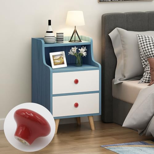 10-Pack Ceramic Cabinet Knobs Red 32mm Round Drawer Pull - color: Red