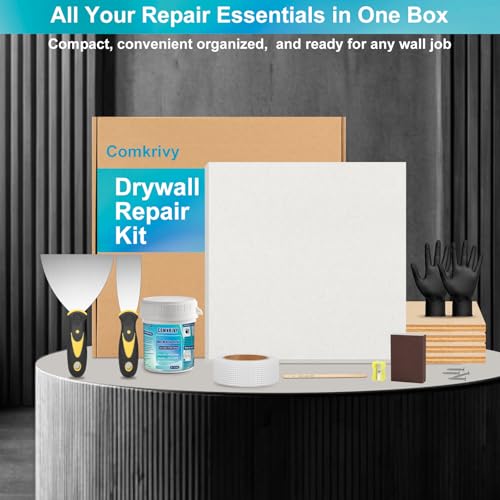 Drywall Repair Kit with 12"x12" Dry Wall Repair Panel, 33-in-One Drywall Patch Kit Wall Patch Repair Kit with Spackle, Mesh Tape, Putty Knives & Sanding Block for Wall Surface Ceiling Large Hole Fill - style: 1 Bottle Wall Repair Agent