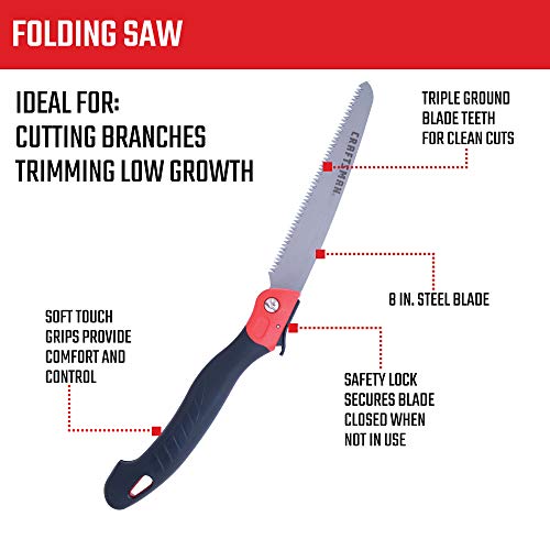 CRAFTSMAN Folding Hand Saw, 8 in. Blade, Compact Design, for Camping, Pruning, Cutting Wood, Branches or Brush - style: Folding Pruning Saw
