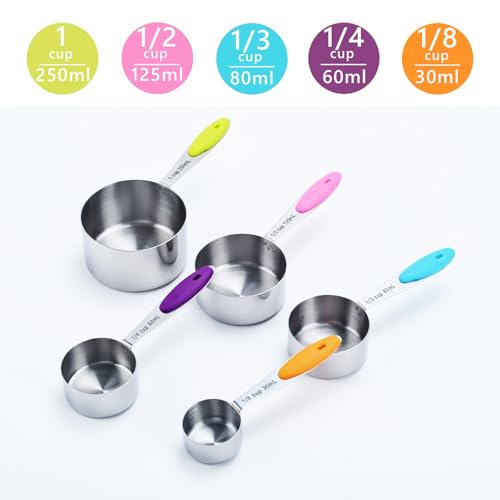 Measuring Cups and Spoons Set of 10 Piece, 18/8 Stainless Steel Nesting Measuring Cups Set for Cooking, Measuring Spoons Set - color: silver-10pcs