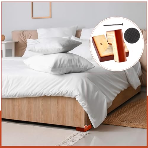 Geelin 4 Pack Wooden Furniture Risers 1 Inch High L‑Shaped Bed Risers with Metal Screws and Anti-Slip Pads Furniture Legs Couch Legs Replacement Sofa Feet for Coffee Table Bed Dresser (Brown) - color: Brown, size: 1 Inch