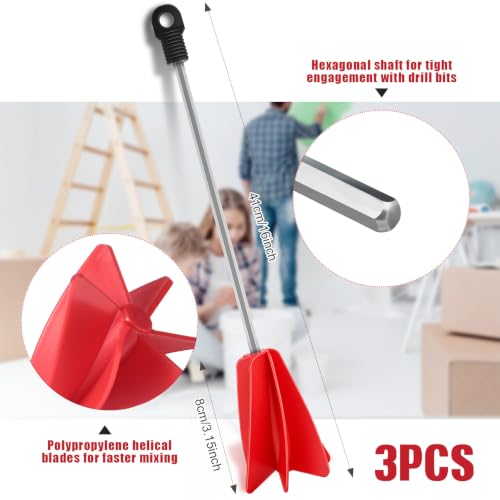 Loosh 3 Pcs 16" Paint Stirrer for Drill, Paint Mixer Attachment, Red - color: Red, size: 16"