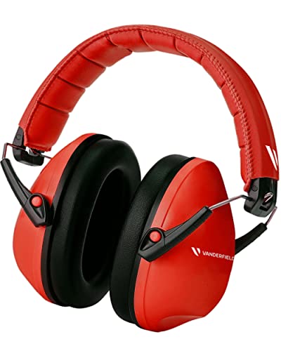 Kids Noise Canceling Headphones - 33 dB (2K Hz) - Ear Protection Earmuffs | Vanderfields' earmuffs protect child's hearing with certified noise-cancellation, soft ear cushions, and adjustable headband - color: Red