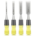 HURRICANE 4 Piece Wood Chisel Set for Woodworking. CR-V Steel Beveled Edge Blades with Safety Caps. Durable PVC High Impact Handle, for Precision Carving & DIY Projects (1/4", 1/2", 3/4", 1") - size: Regular Size Grip