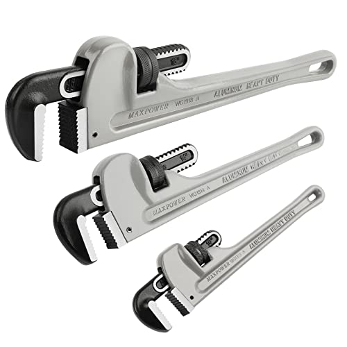 MAXPOWER Pipe Wrench Set 10" 14" 18", with 1" 2" 2.5" Jaw Capacity - size: 10, 14, 18-inch, style: Straight Pipe Wrench
