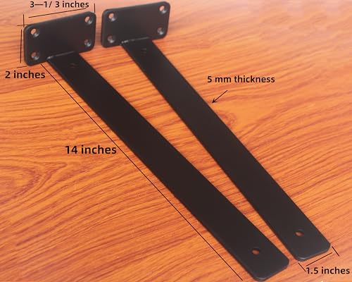 2 Pack - 14 inch Black Hidden L Shelf Bracket (1/5 Inch Thicked) Iron Floating Shelf Brackets Rustic Industrial Metal Brackets for Shelf Support - size: 14 Inch, style: Black 2 Pack