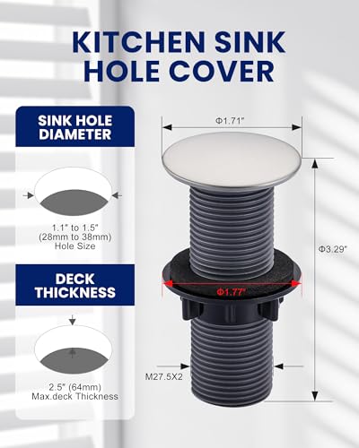 Kitchen Sink Hole Cover, Brushed Stainless Steel Faucet Hole Cover - color: Brushed