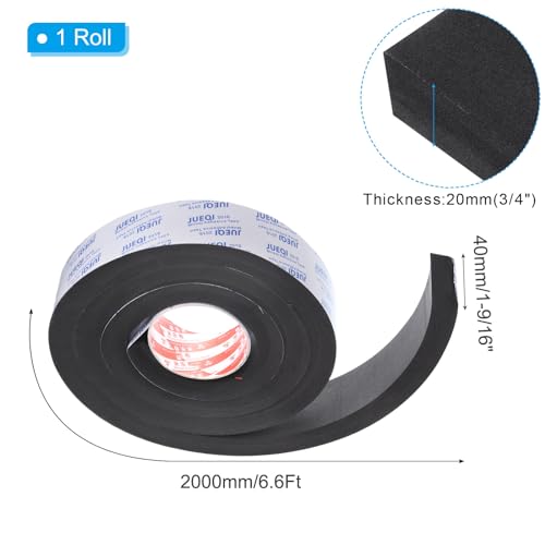 PATIKIL 1-9/16"W x 3/4" T x 6.6Ft Insulation Foam Tape, Self-Adhesive EVA Weather Stripping for Wrap Pipe Door Window Insulation Soundproof Anti Vibration Collision, Black - size: 1-9/16"W x 3/4"T