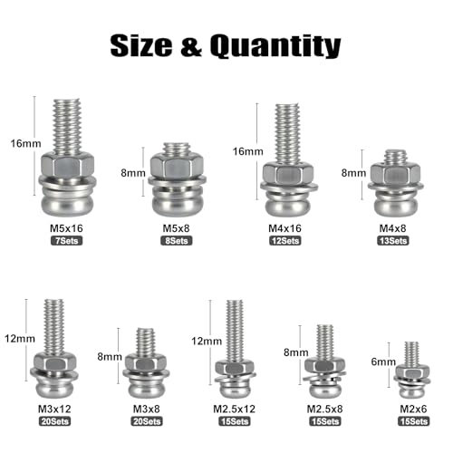 VGBUY 500Pcs Stainless Steel Nut and Bolt Assortment Kit, M2 M2.5 M3 M4 M5 Small Metric Machine Screws, Multipurpose Hardware Set for DIY Projects, Repairs, Electronics - style: 500PCS M2/2.5/3/4/5
