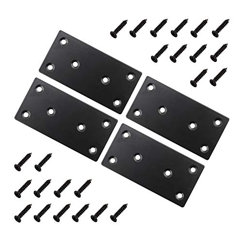 4 PC Flat Straight Brace Brackets,ULIFESTAR Stainless Steel Mending Bracket Plate Metal Shelf Support Fixing Joining Plate for Furniture,Wood,Shelves,Cabinet with Screws Black(50x100mm/2x3.94'') - size: 50 x 100 x 2 mm