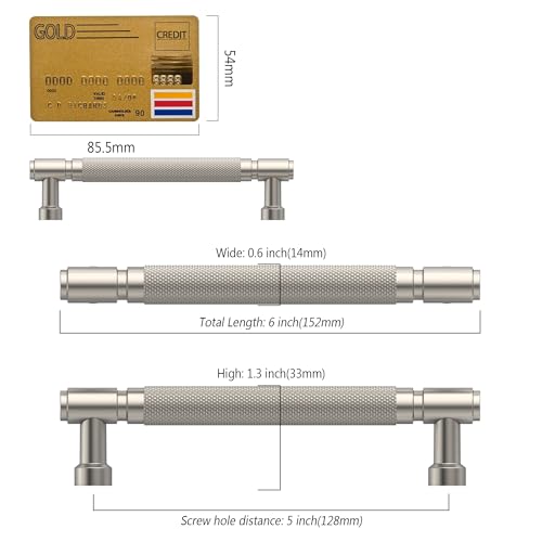 Amerdeco 10 Pack Brushed Satin Nickel knurled Cabinet Pulls 5" | Drawer Pulls Cabinet Hardware Kitchen Cabinet Handles for Bathroom ZH0072 - color: Brushed Satin Nickel, size: 5" hole center