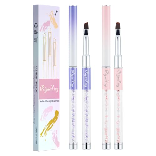 2PCS Nail Art Clean Up Brushes - Flat/Angled Nail Brushes for Cleaning Polish Mistakes on the Cuticles, Brushes for Nail Art and Designs Painting DIY - color: Purple+Pink